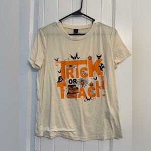 Shein Halloween Trick or Teach Shirt - Cream and Orange